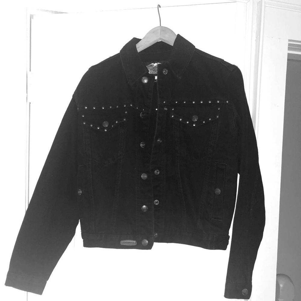 Black studded Harley Davidson Jean jacket